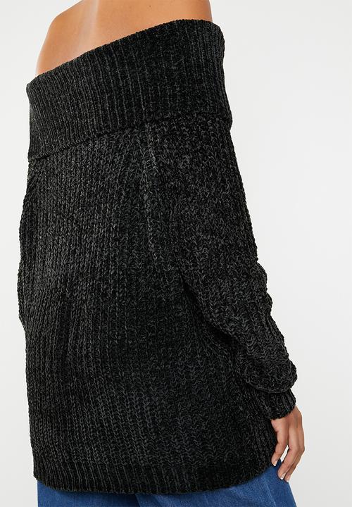 Brave Soul - Chunky bardot knit - black
