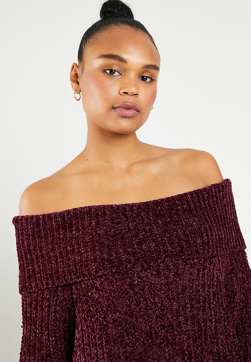 Brave Soul - Chunky bardot knit - burgundy
