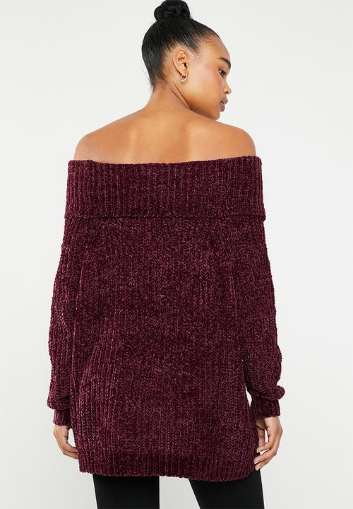 Brave Soul - Chunky bardot knit - burgundy