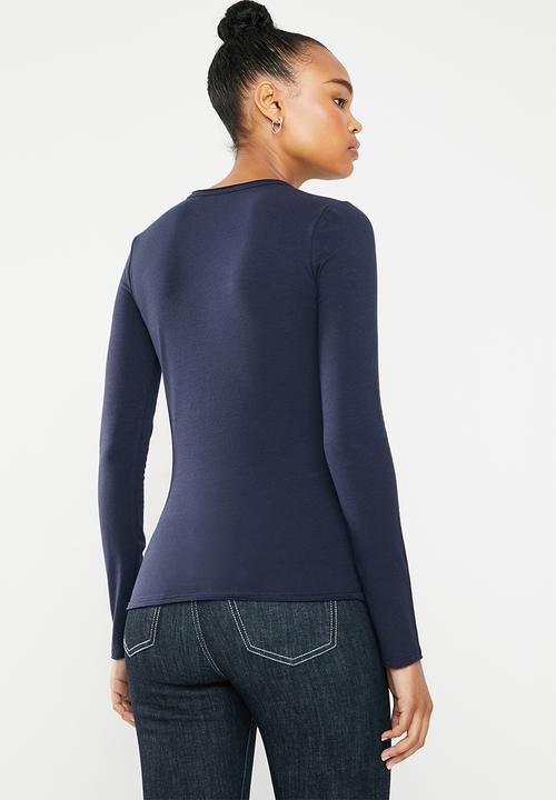 GUESS - Long sleeve bling tri T-shirt - navy