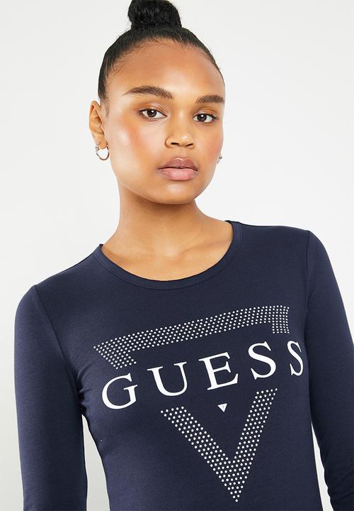 GUESS - Long sleeve bling tri T-shirt - navy