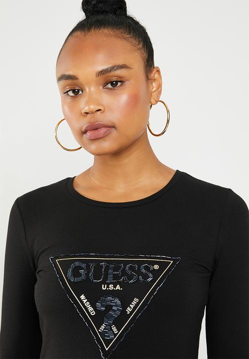 GUESS - Long sleeve embellished tri T-shirt - black