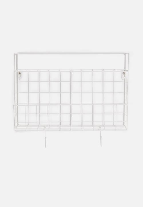 Present Time - Kitchen wall rack - metal with basket white