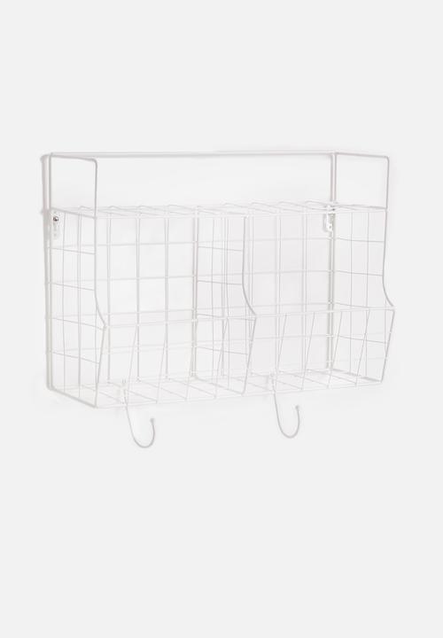 Present Time - Kitchen wall rack - metal with basket white