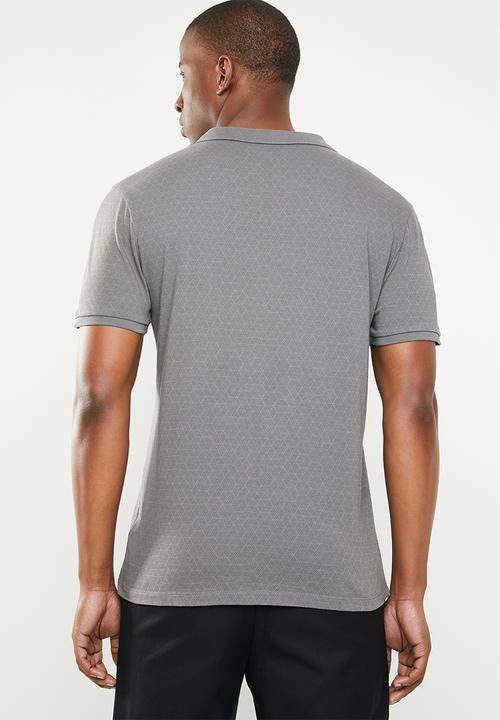 GUESS - Geometric short sleeve polo - charcoal