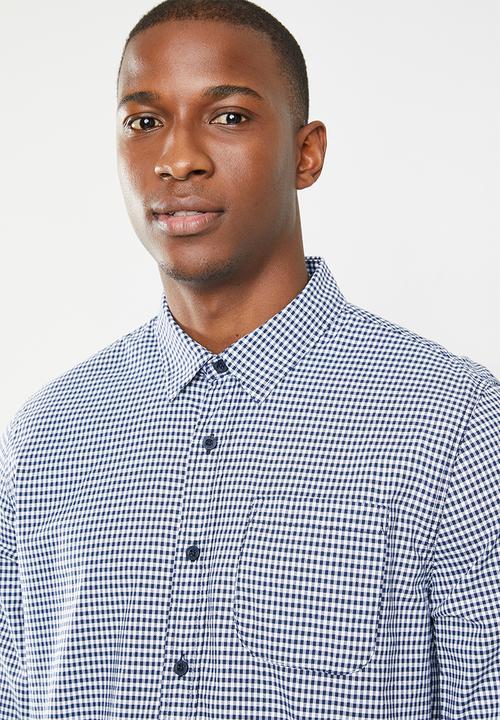 GUESS - Long sleeve gingham check woven - navy & white 