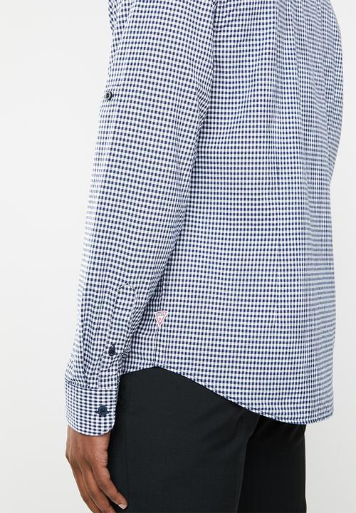 GUESS - Long sleeve gingham check woven - navy & white 