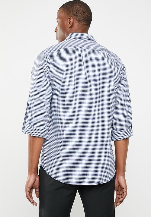 GUESS - Long sleeve gingham check woven - navy & white 