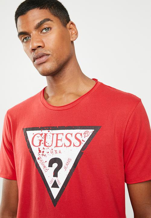 GUESS - Short sleeve pop color logo crew tee - red
