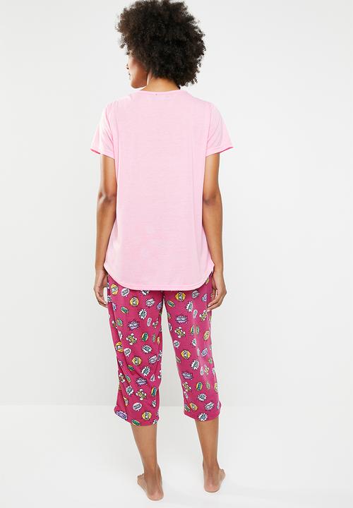 c(inch) - Sleep tee and capri pants sleep set - pink