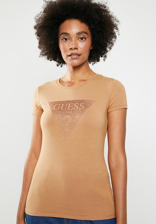 GUESS - Short sleeve ombre glitter T-shirt - brown