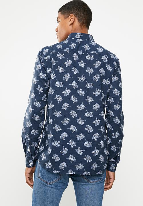 Jack & Jones - Adam printed long sleeve shirt - navy