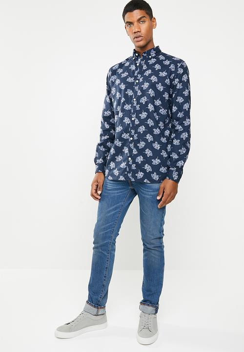 Jack & Jones - Adam printed long sleeve shirt - navy