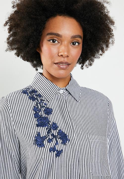 dailyfriday - Stripe embroidered shirt - black & white