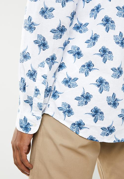 Jack & Jones - Summer Adam printed long sleeve shirt - white