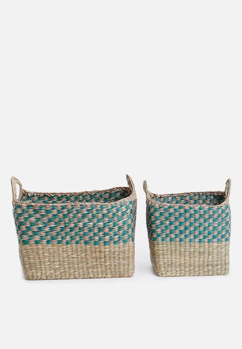 Sixth Floor - Gigi rectangular basket set of 2 - natural & blue 