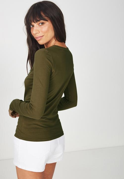 Cotton On - Everyday long sleeve crew neck top - green 