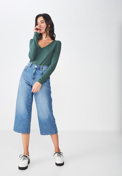 Cotton On - Everyday long sleeve v-neck top - green