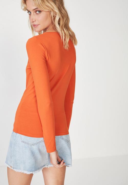 Cotton On - Everyday long sleeve v-neck top -  orange 