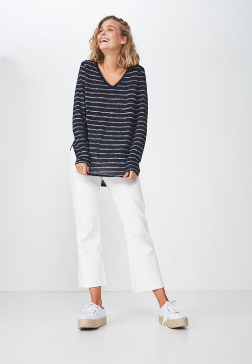 Cotton On - Karly long sleeve top -  navy & grey 