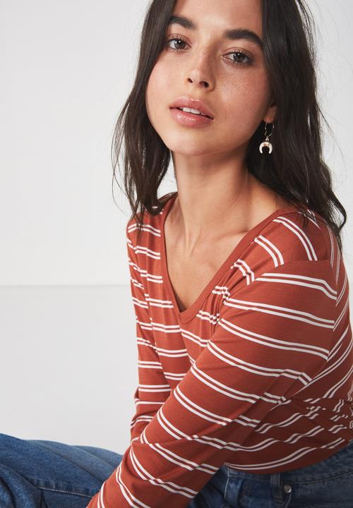 Cotton On - Karly long sleeve top - rust & white 
