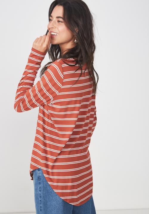 Cotton On - Karly long sleeve top - rust & white 