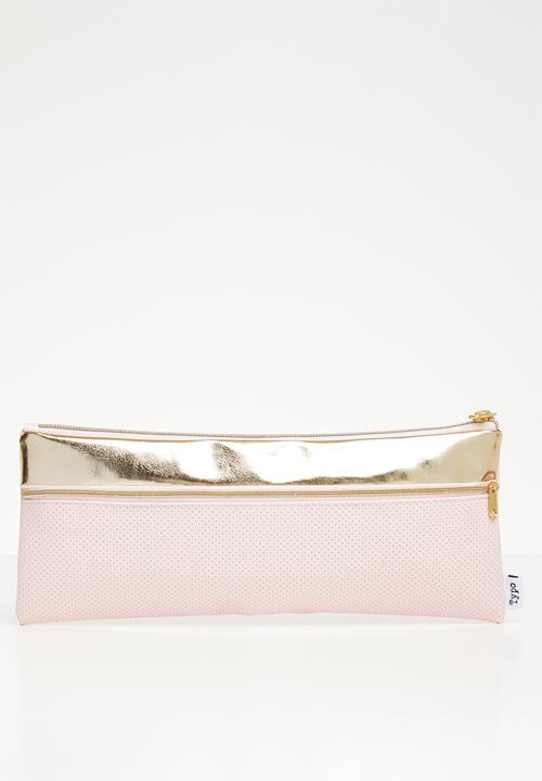 white and gold pencil case