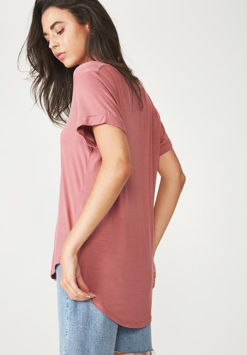 Cotton On - Karly short sleeve v neck top - pink