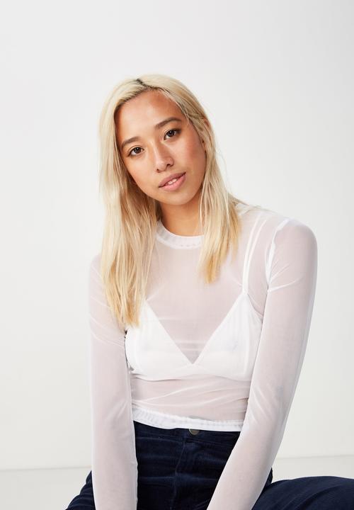 Cotton On - Mesh long sleeve top - white