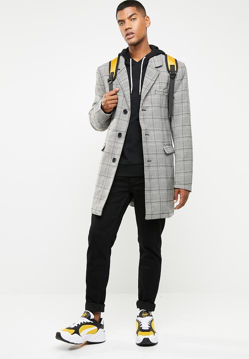 Superbalist - Check overcoat - grey & white
