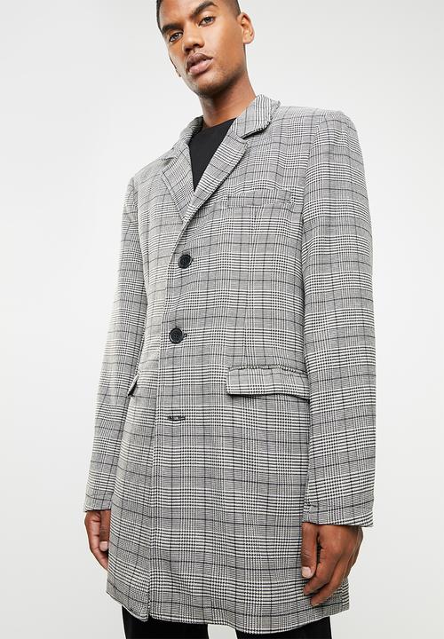 Superbalist - Check overcoat - grey & white
