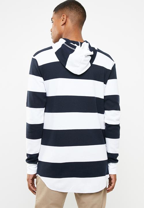 Cotton On - Stripe hooded waffle long sleeve T-shirt - white & navy