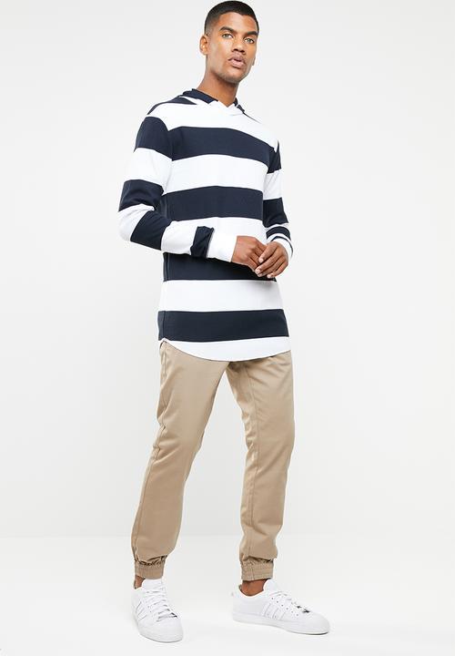 Cotton On - Stripe hooded waffle long sleeve T-shirt - white & navy