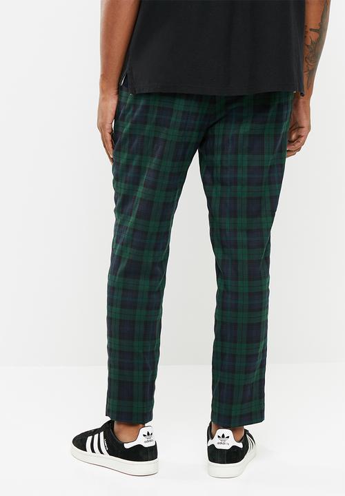 New Look - Black watch check pants - navy & green