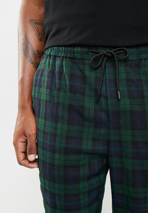 New Look - Black watch check pants - navy & green