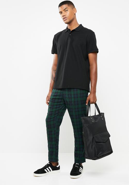 New Look - Black watch check pants - navy & green