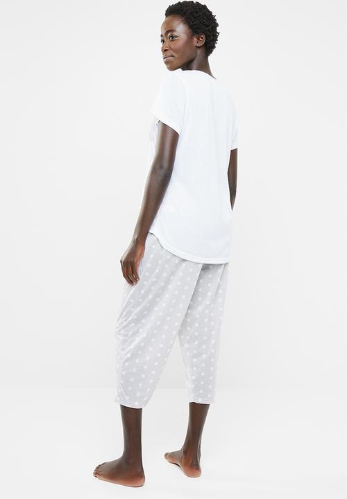 edit - Sleep tee and capri pants sleep set - grey & white