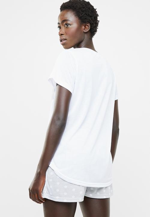 edit - Sleep tee and shorts sleep set - grey & white