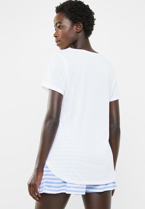 edit - Sleep tee and shorts sleep set - blue and white