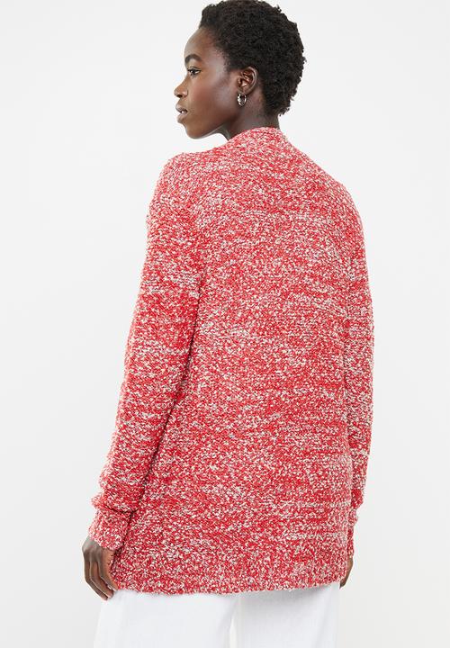 edit - Textured open front cardigan - red