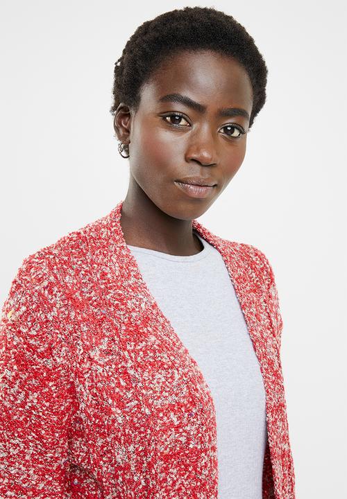 edit - Textured open front cardigan - red