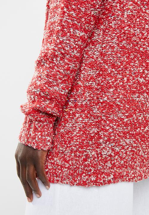 edit - Textured open front cardigan - red