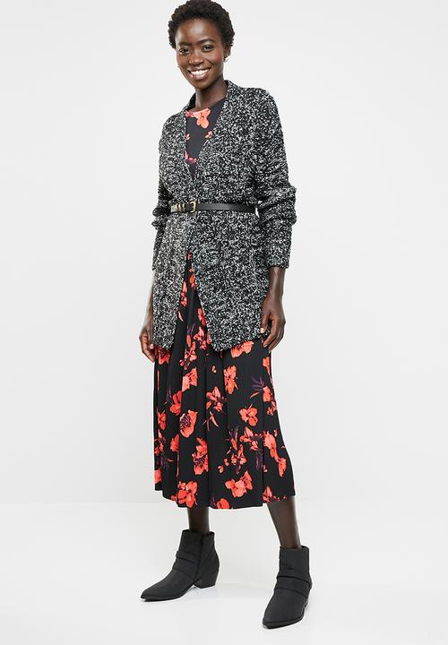 edit - Textured open front cardigan - black