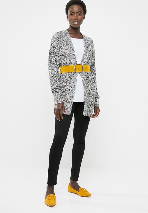 edit - Textured open front cardigan - grey