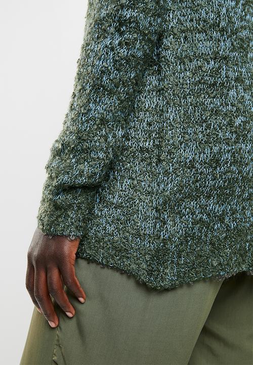 edit - Textured open front cardigan - blue & green