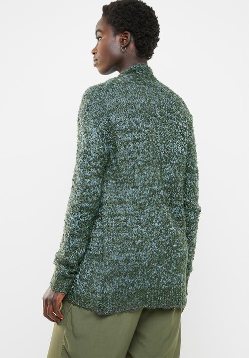 edit - Textured open front cardigan - blue & green