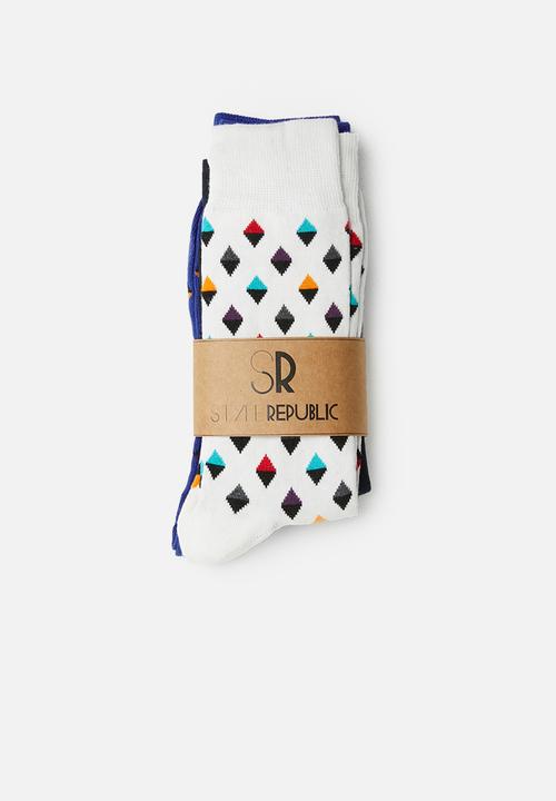 STYLE REPUBLIC - Print vs plain 3 pack socks - multi