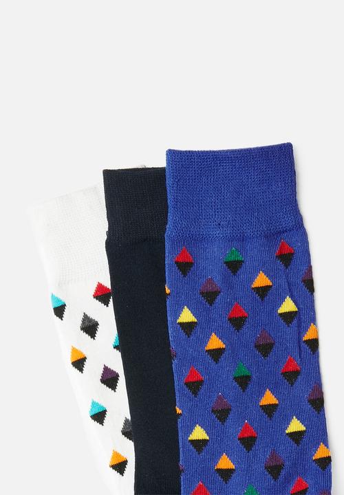 STYLE REPUBLIC - Print vs plain 3 pack socks - multi