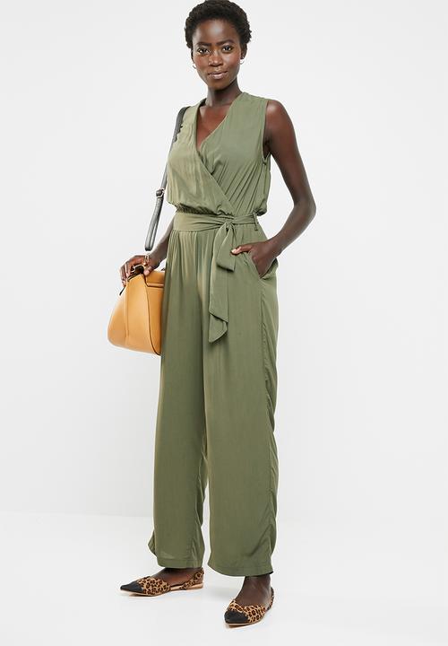 edit - Wrap-over sleeveless jumpsuit - olive