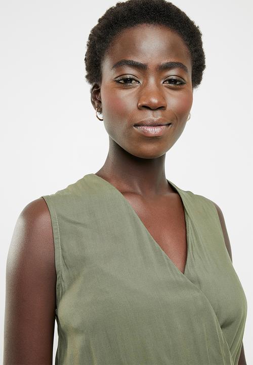 edit - Wrap-over sleeveless jumpsuit - olive